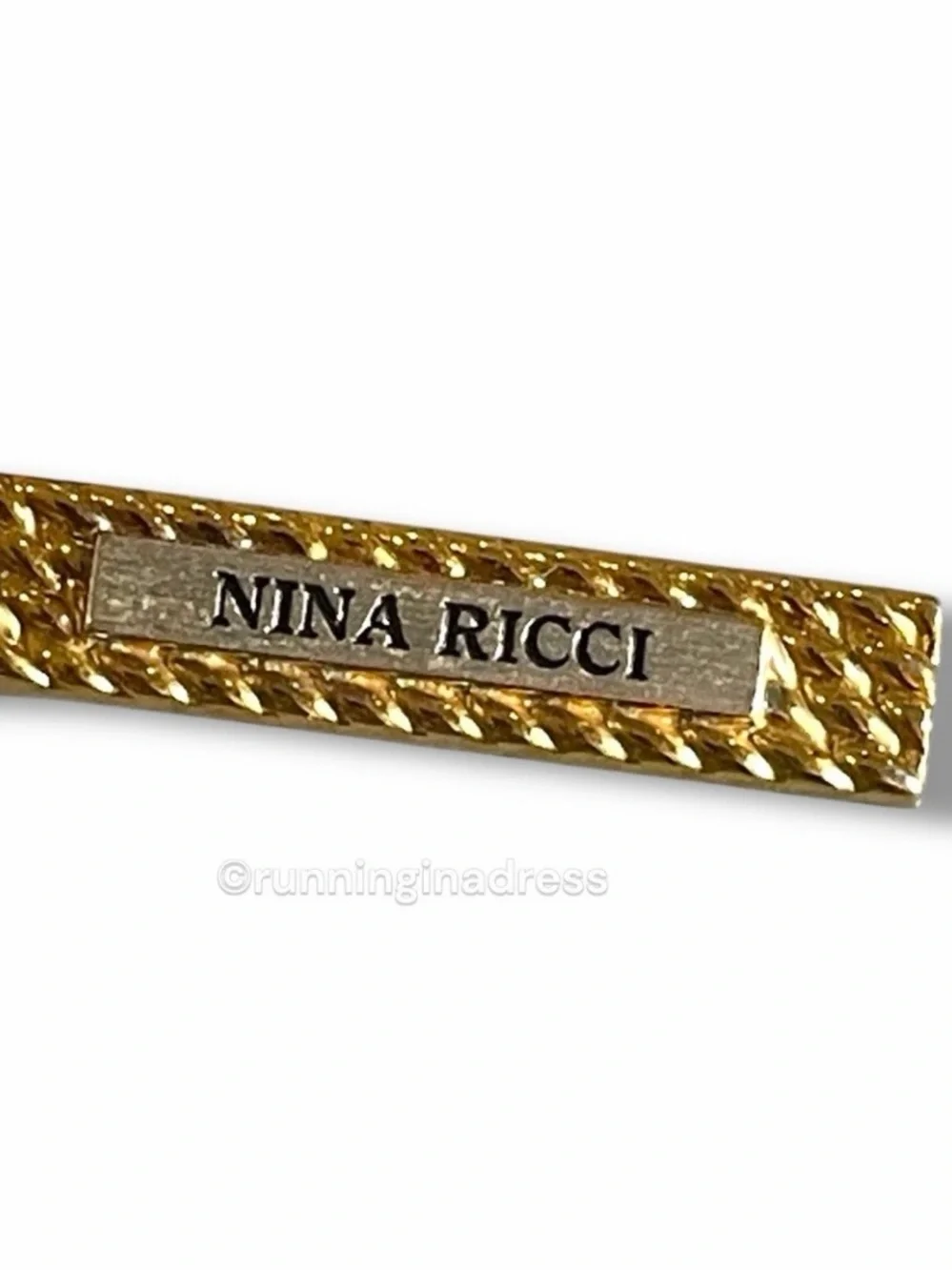 VTG Nina Ricci Paris Crosshatch Gold & Silver Tie Clip Bar Germany 2.5